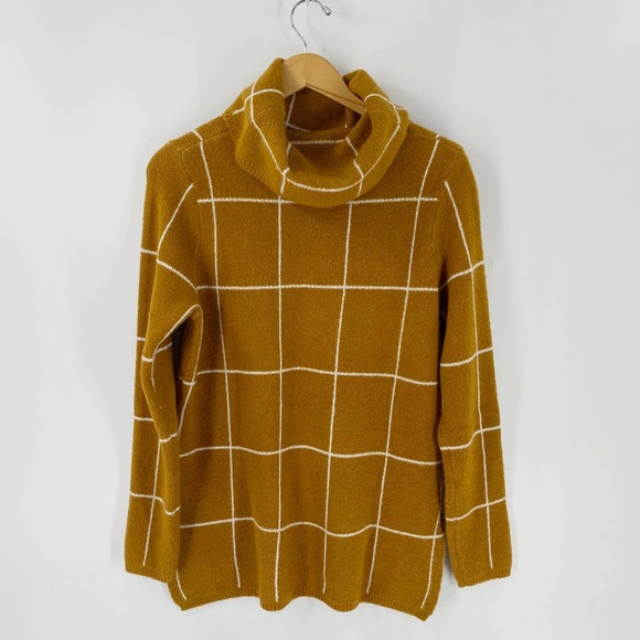 Boutique Sweaters - Evolution by Cyrus Mustard Yellow Windowpane Check Long Sleeve Turtleneck Sz M